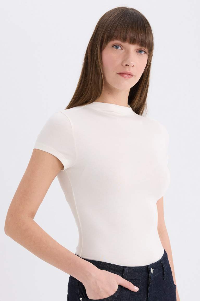 Slim Fit Half Turtleneck Short Sleeve T-Shirt