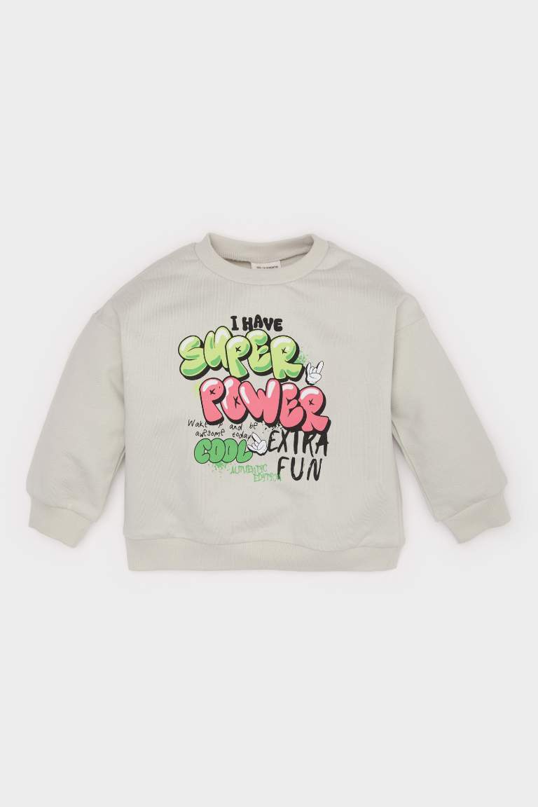 Baby Boy Crew Neck Slogan Printed Sweatshirt