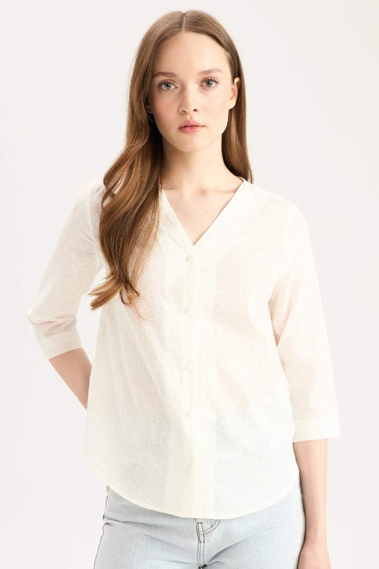 Regular Fit Open Neck Basic Cotton Half Sleeve Shirt