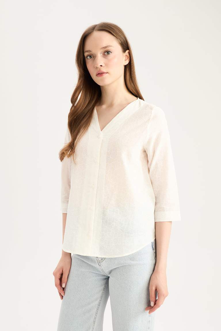 Regular Fit Open Neck Basic Cotton Half Sleeve Shirt