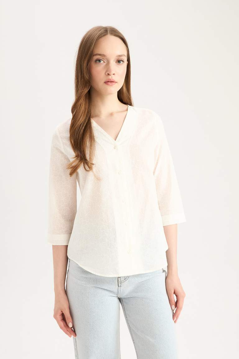 Regular Fit Open Neck Basic Cotton Half Sleeve Shirt