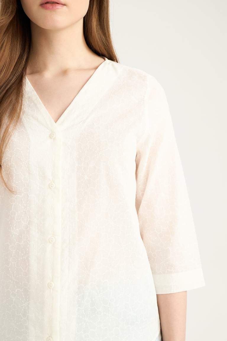 Chemise à manches demi-longues en coton Coupe régulière