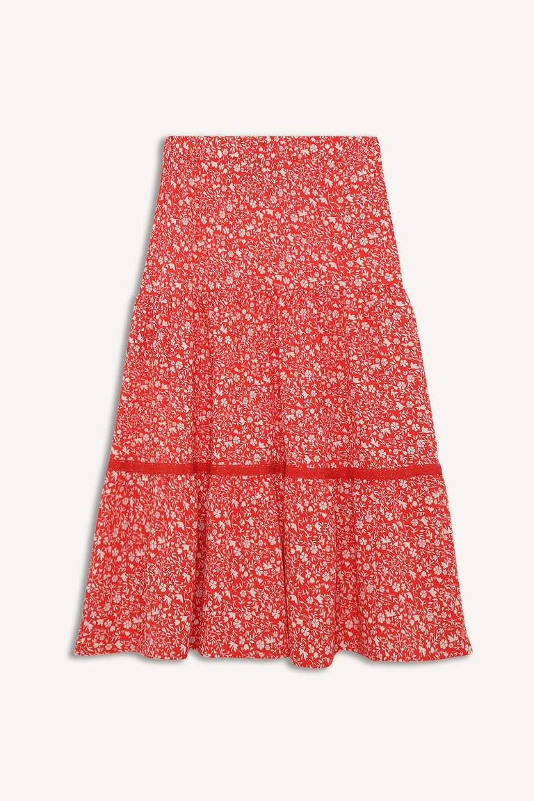 Regular Fit Patterned Flexible Waisted Midi Skirt