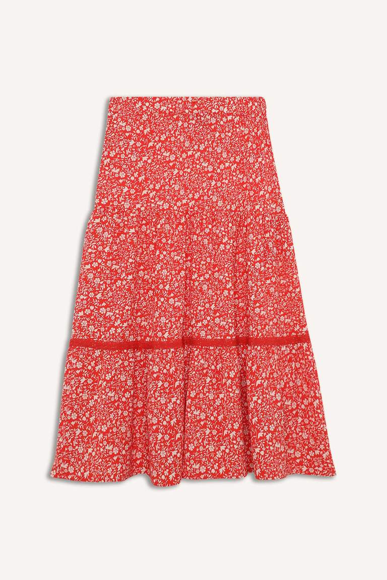 Regular Fit Patterned Flexible Waisted Midi Skirt