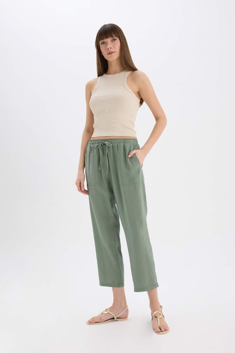 Straight Fit High Waist Straight Leg Modal Trousers