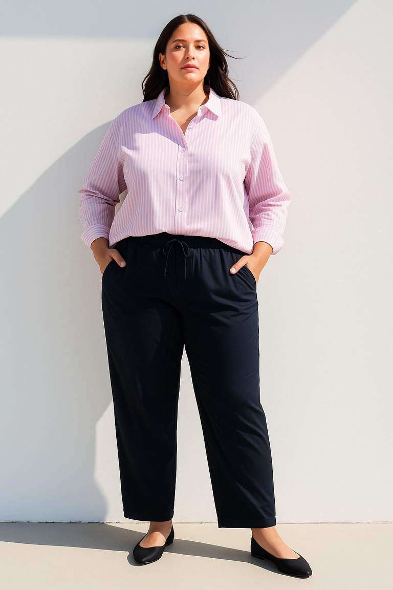 Straight Fit High Waist Straight Leg Modal Trousers