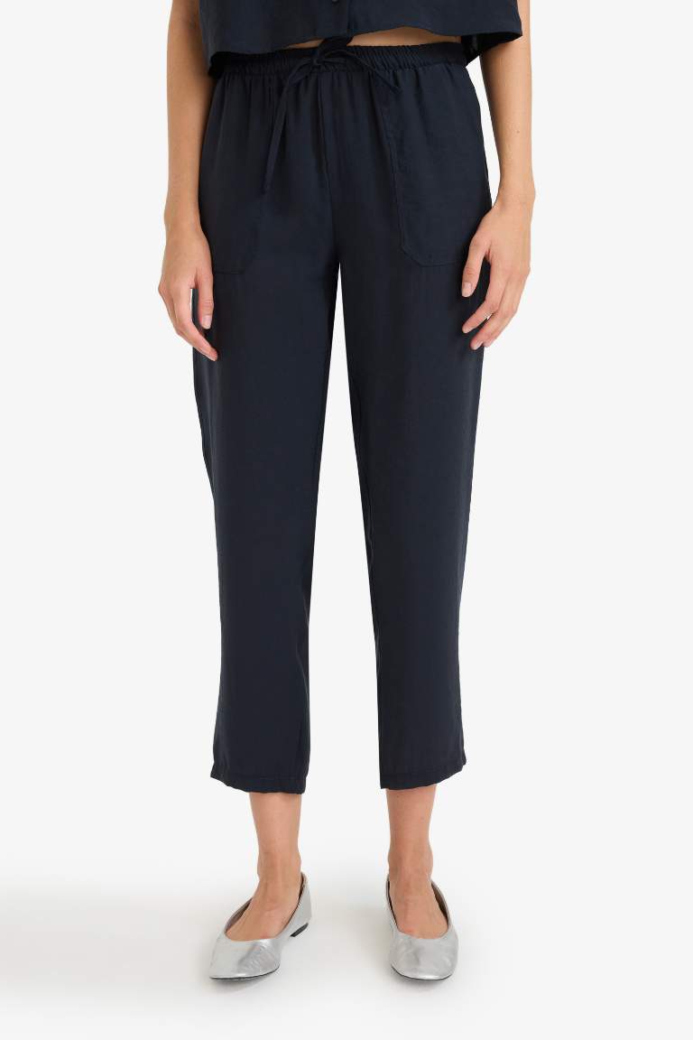 Straight Fit High Waist Straight Leg Modal Trousers