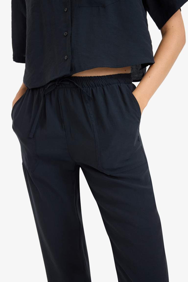 Straight Fit High Waist Straight Leg Modal Trousers