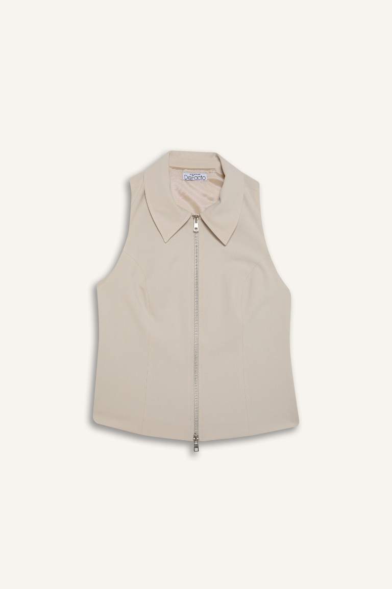 Polo Collar Zippered Woven Vest