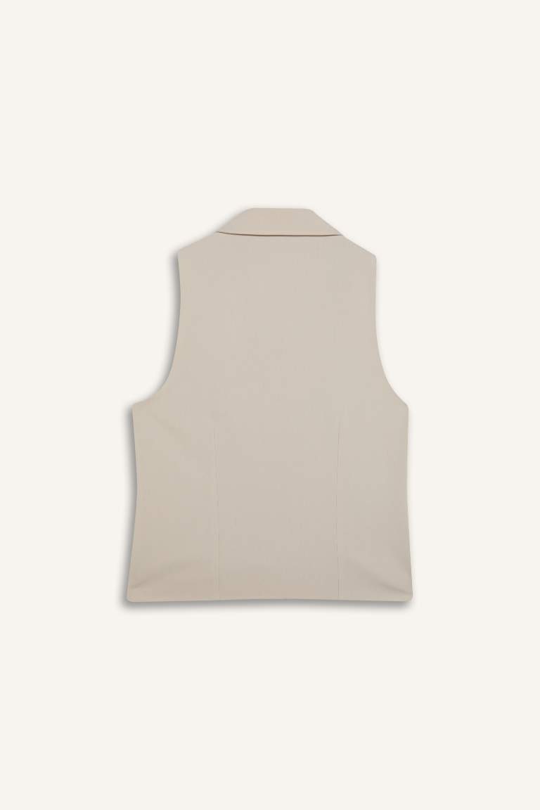 Polo Collar Zippered Woven Vest