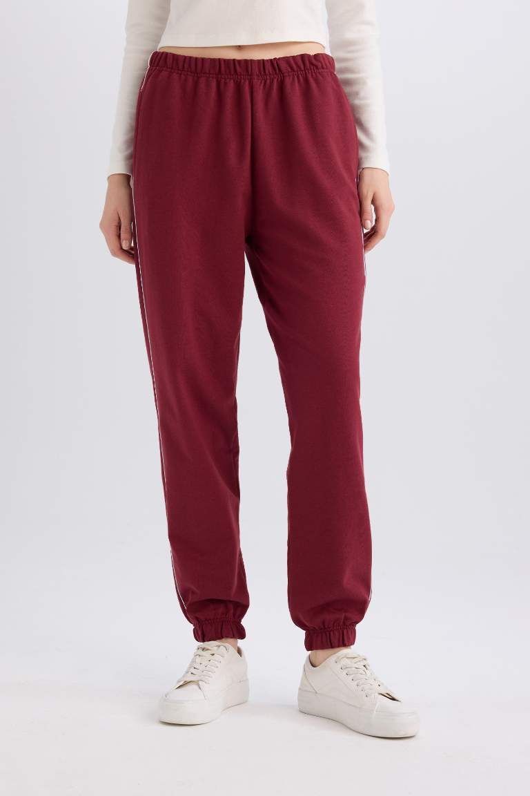 Pocketed Flexible Waist Narrow Leg Burgundy Jogger Sweatpants