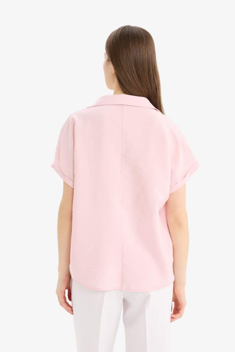 Comfort Fit Shirt Collar Short Sleeve Blouse