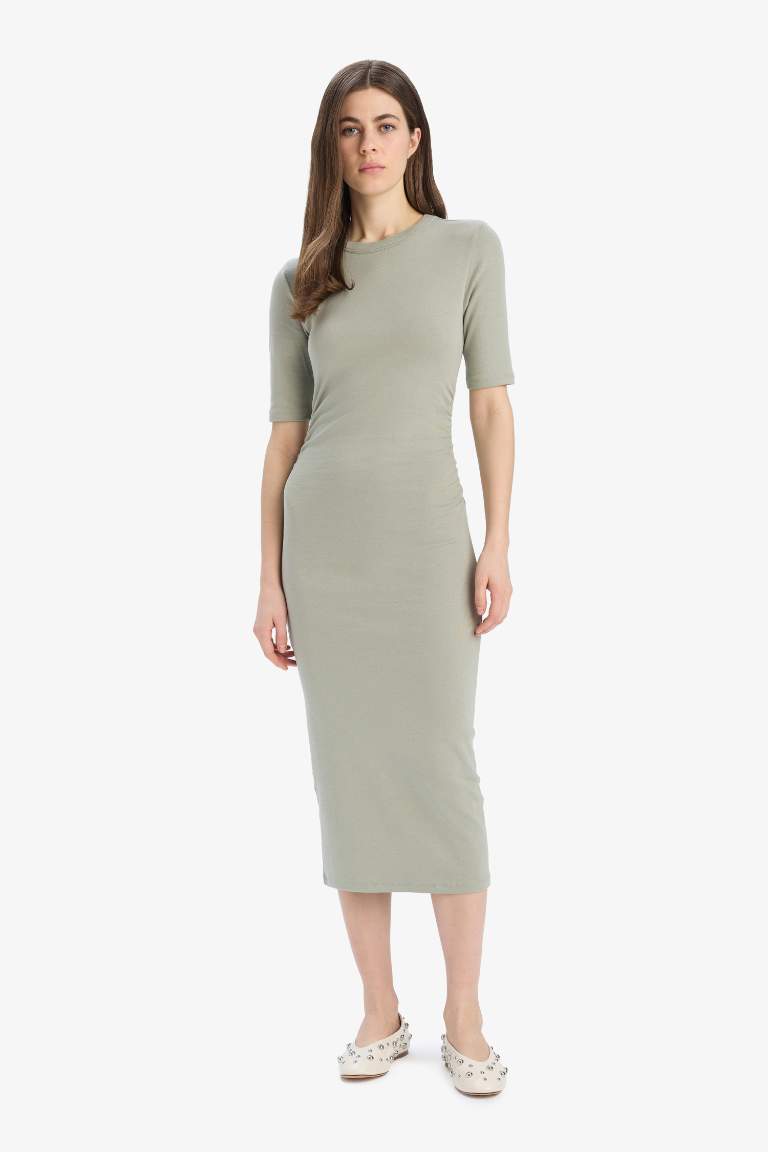 Bodycon Crew Neck Ribana Midi Dress