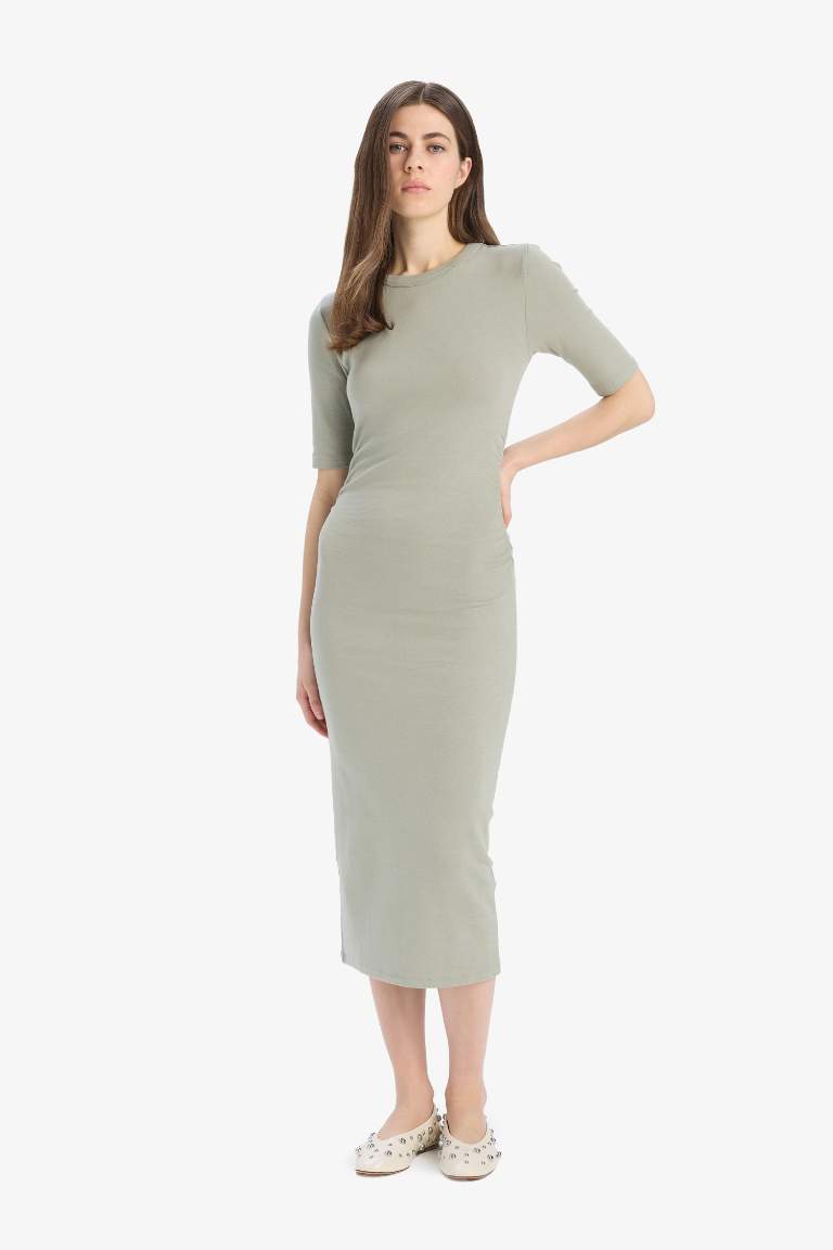 Bodycon Crew Neck Ribana Midi Dress