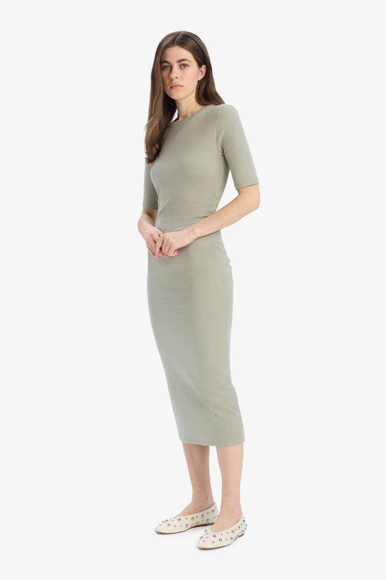 Bodycon Crew Neck Ribana Midi Dress