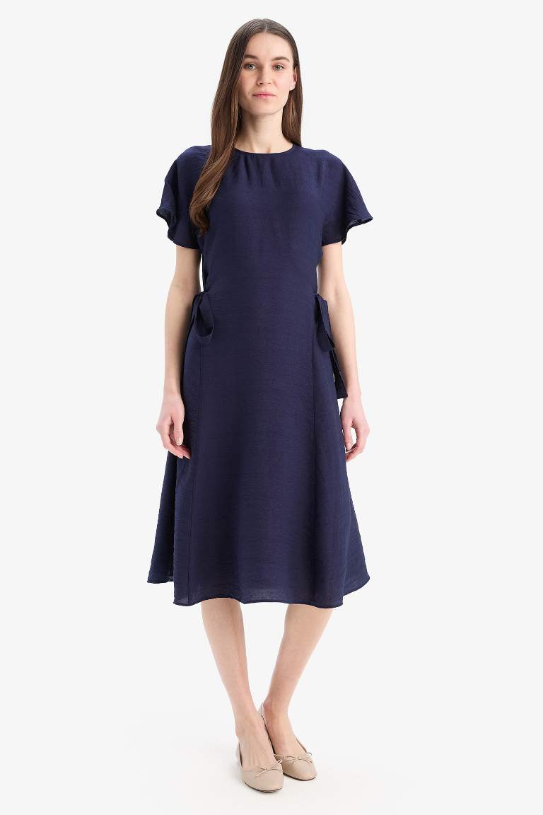 Crew Neck Bat Sleeve Basic Midi Dress