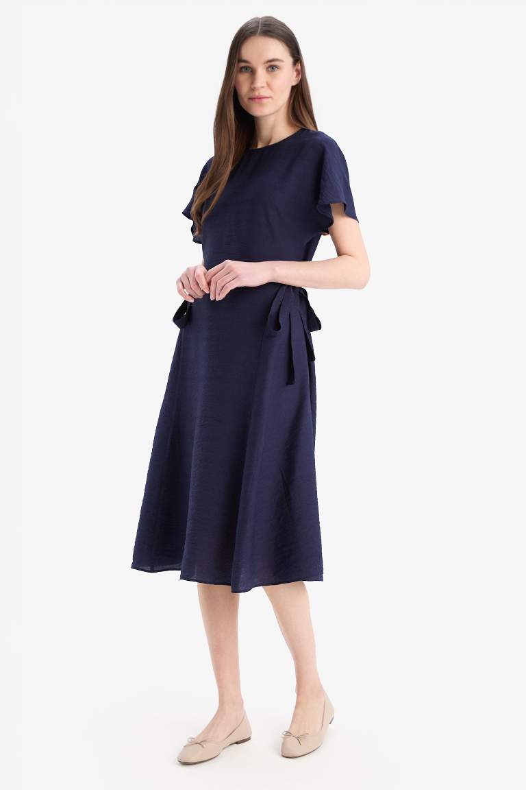 Crew Neck Bat Sleeve Basic Midi Dress