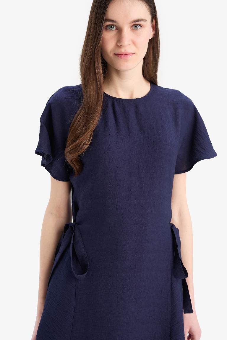 Crew Neck Bat Sleeve Basic Midi Dress