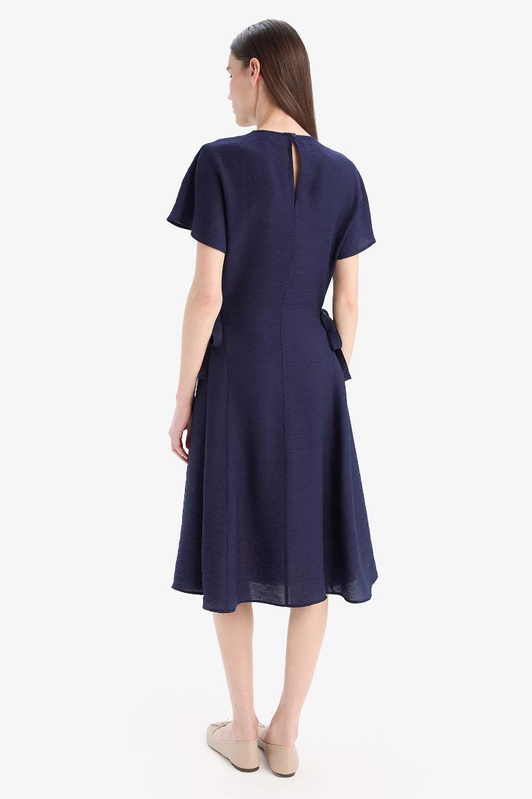 Crew Neck Bat Sleeve Basic Midi Dress