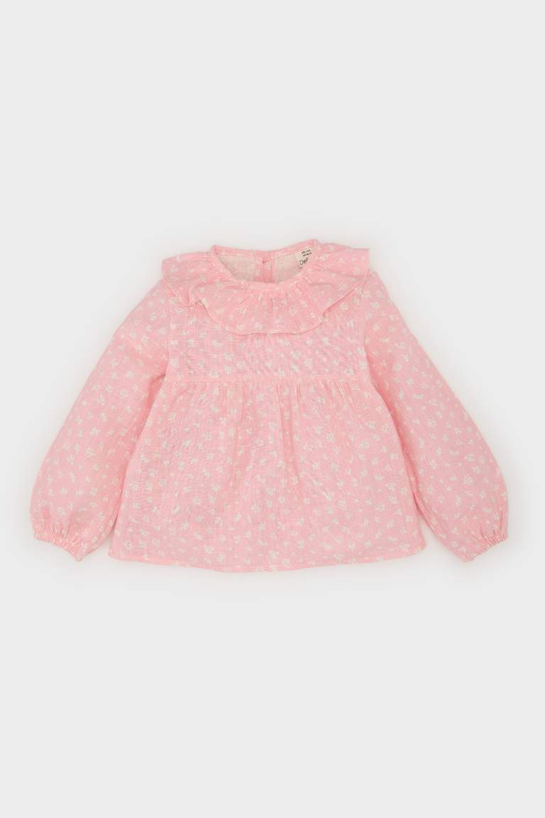 Baby Girl Floral Flam Poplin Long Sleeve Shirt