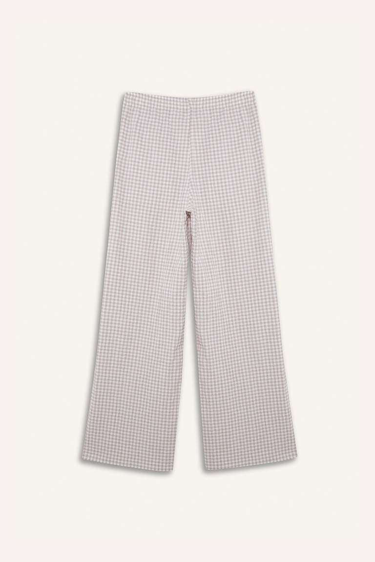 Coool Wide Leg Kareli Normal Bel Geniş Paça Pantolon
