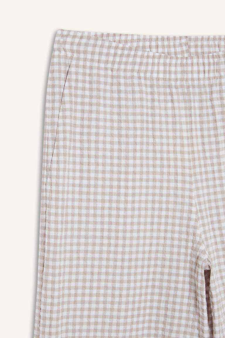 Coool Wide Leg Kareli Normal Bel Geniş Paça Pantolon