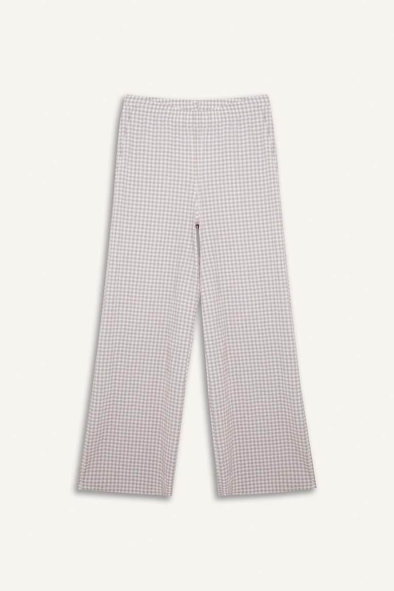 Coool Wide Leg Kareli Normal Bel Geniş Paça Pantolon