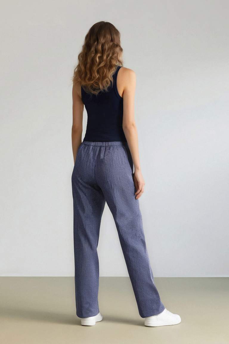 Coool Wide Leg Kareli Normal Bel Geniş Paça Pantolon