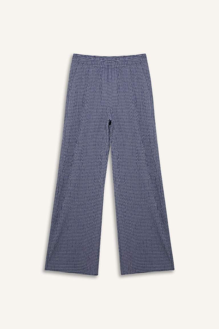 Coool Wide Leg Kareli Normal Bel Geniş Paça Pantolon