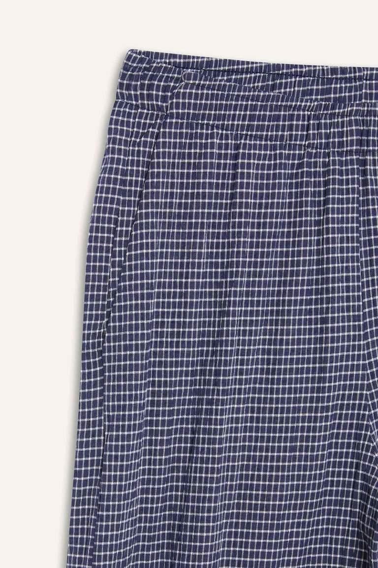 Coool Wide Leg Kareli Normal Bel Geniş Paça Pantolon