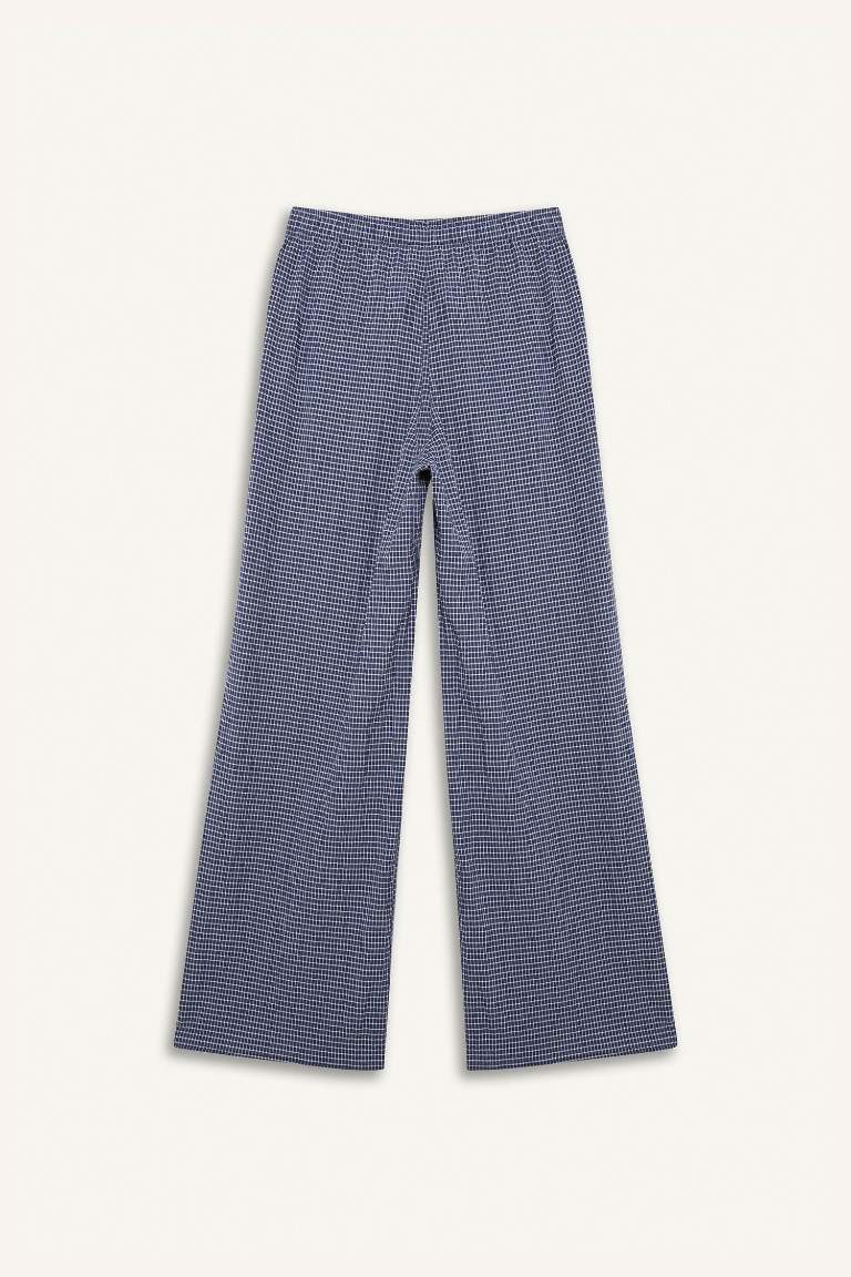 Coool Wide Leg Kareli Normal Bel Geniş Paça Pantolon