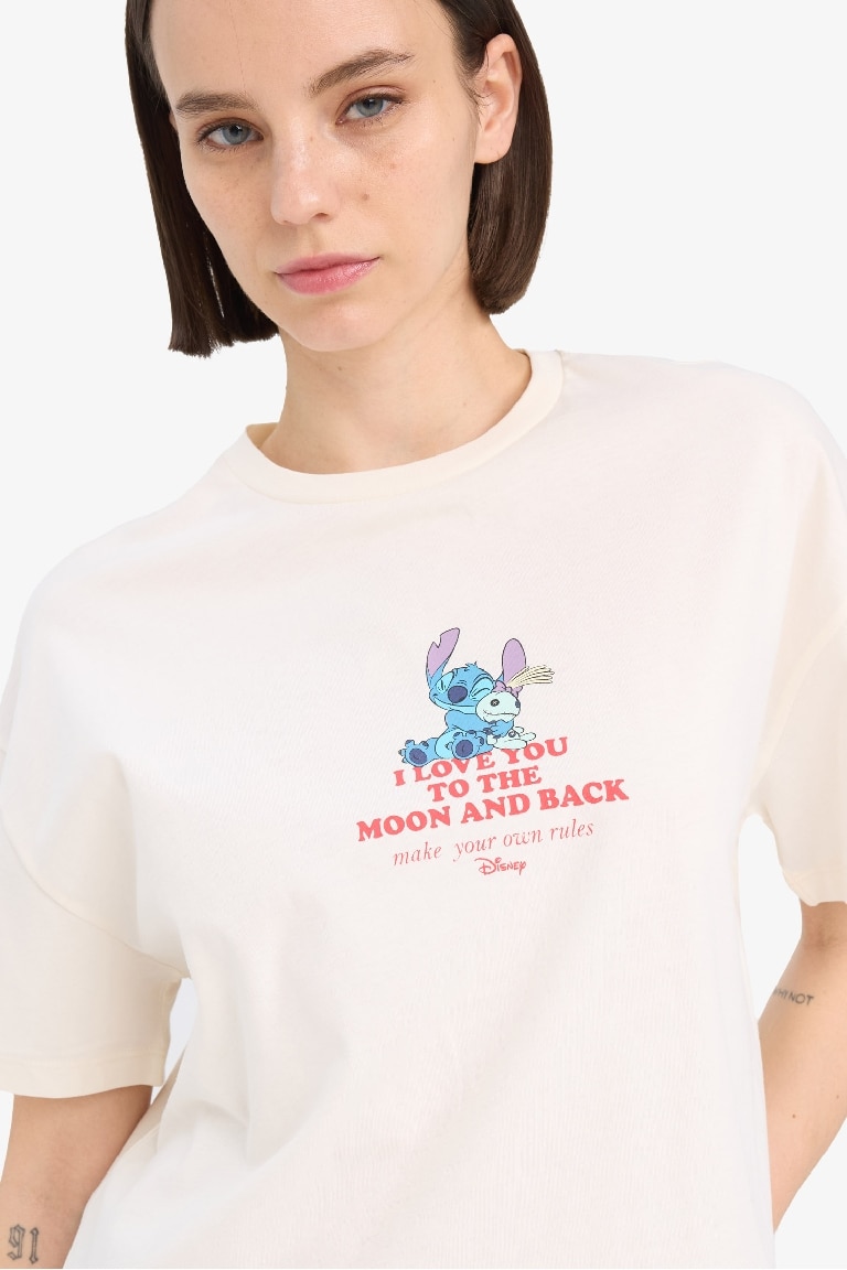 Disney Lilo & Stitch Oversize Fit Crew Neck Printed T-Shirt