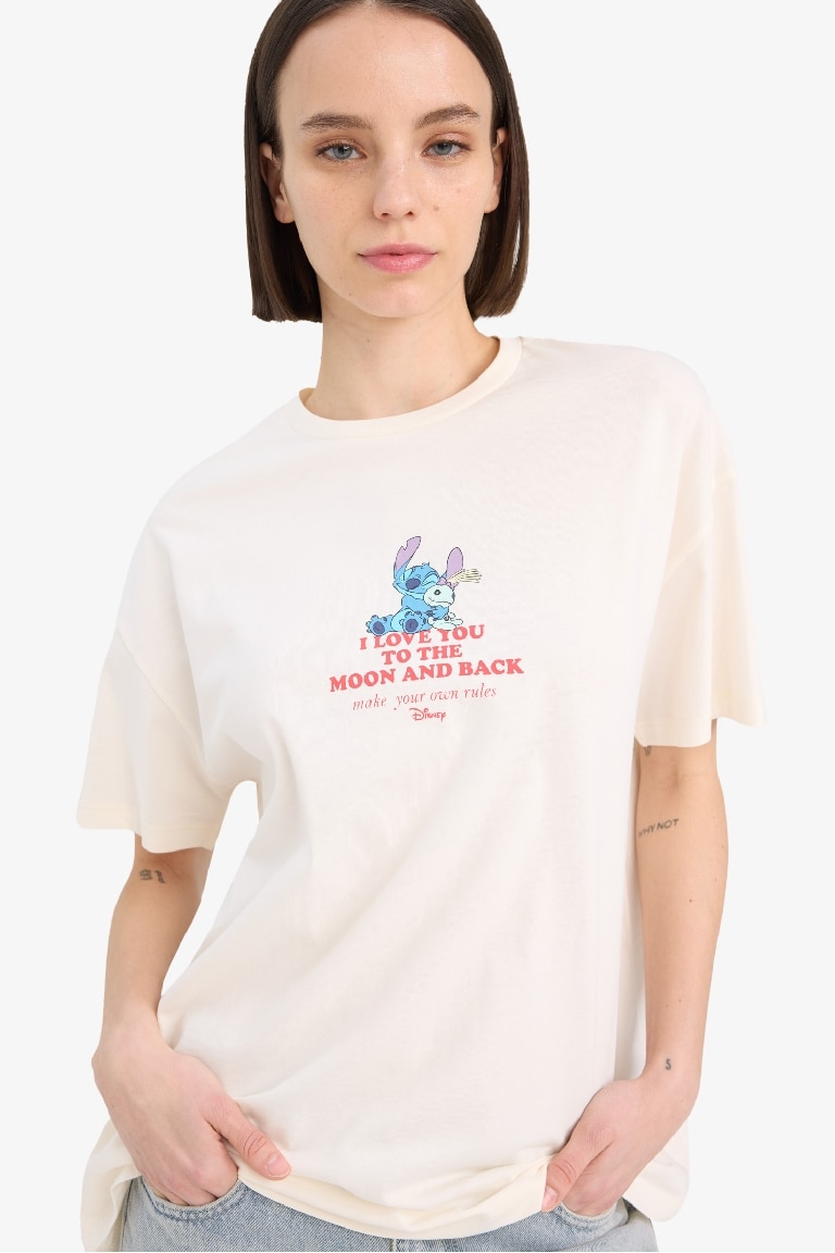 Disney Lilo & Stitch Oversize Fit Crew Neck Printed T-Shirt