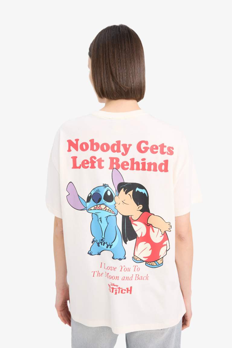 Disney Lilo & Stitch Oversize Fit Crew Neck Printed T-Shirt