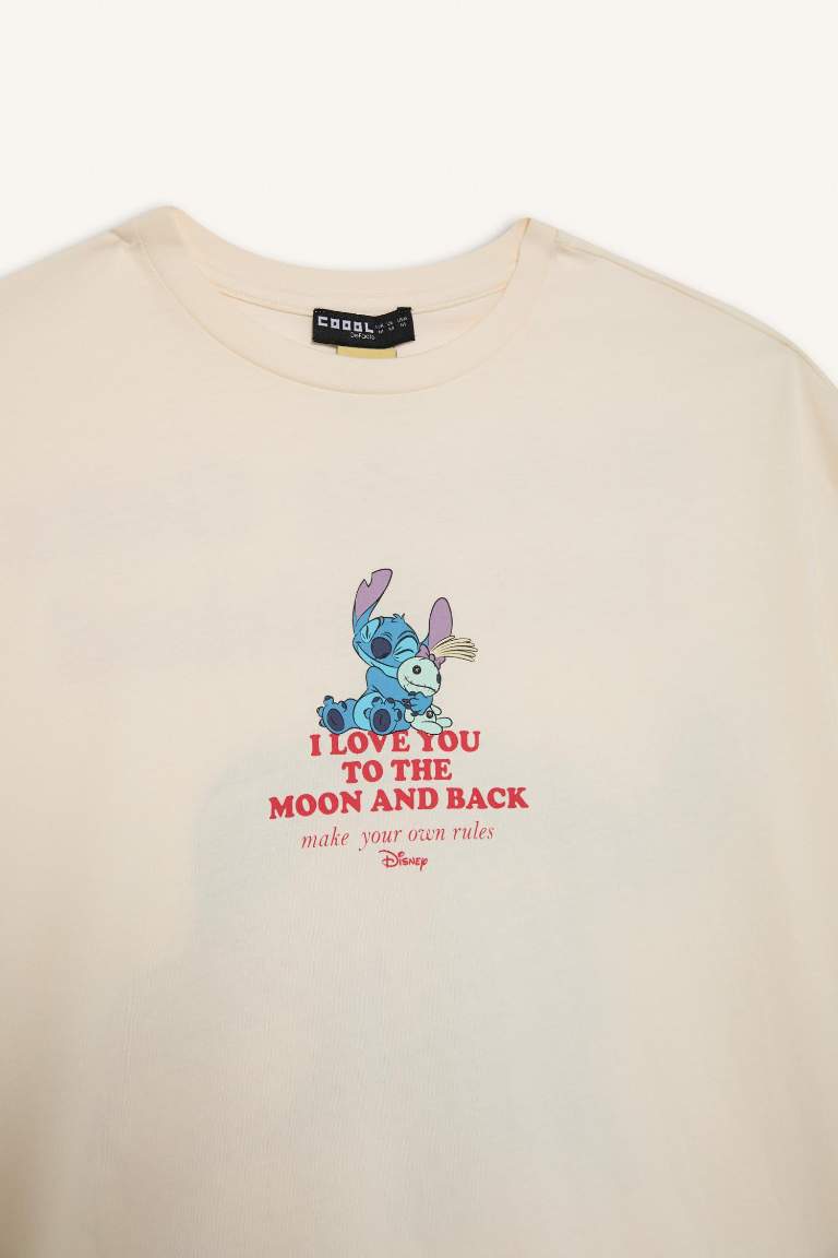 Disney Lilo & Stitch Oversize Fit Crew Neck Printed T-Shirt