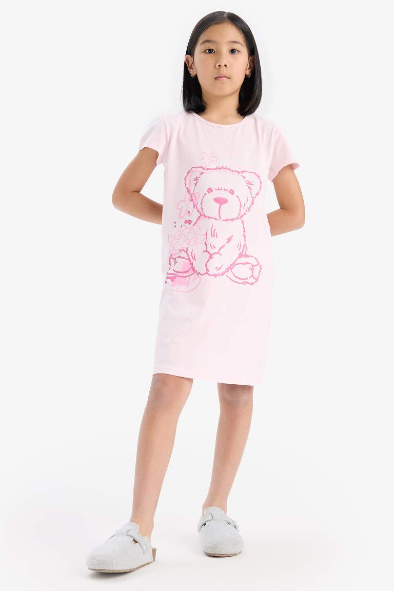 Girl Bear Printed Short Sleeve Dress