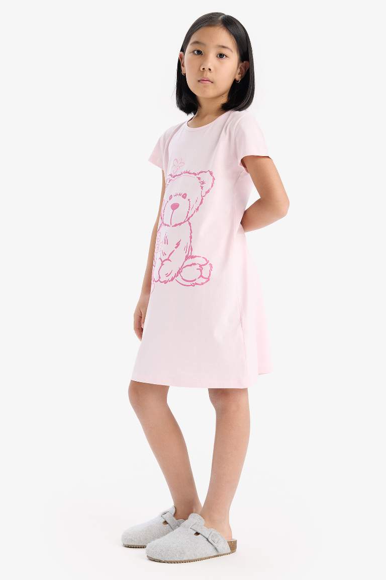 Girl Bear Printed Short Sleeve Dress