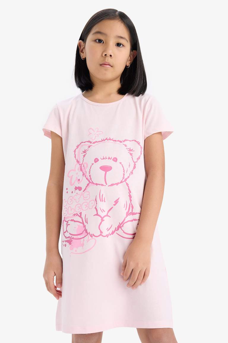 Girl Bear Printed Short Sleeve Dress