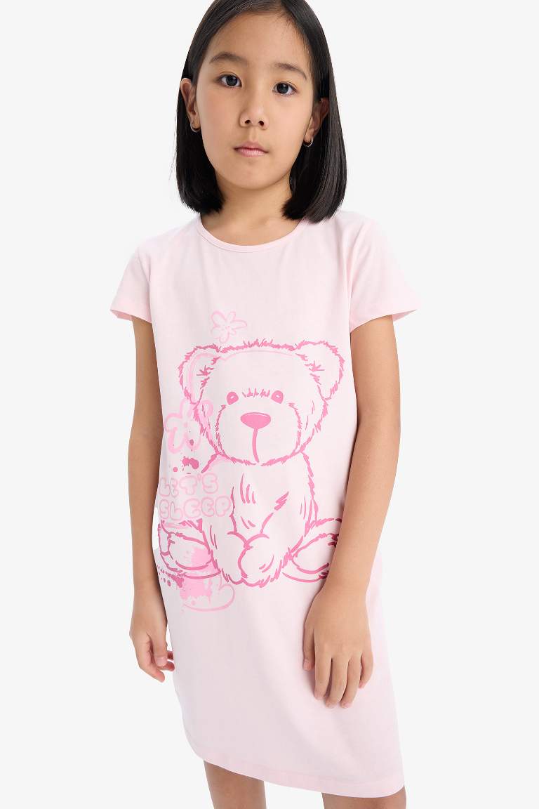 Girl Bear Printed Short Sleeve Dress