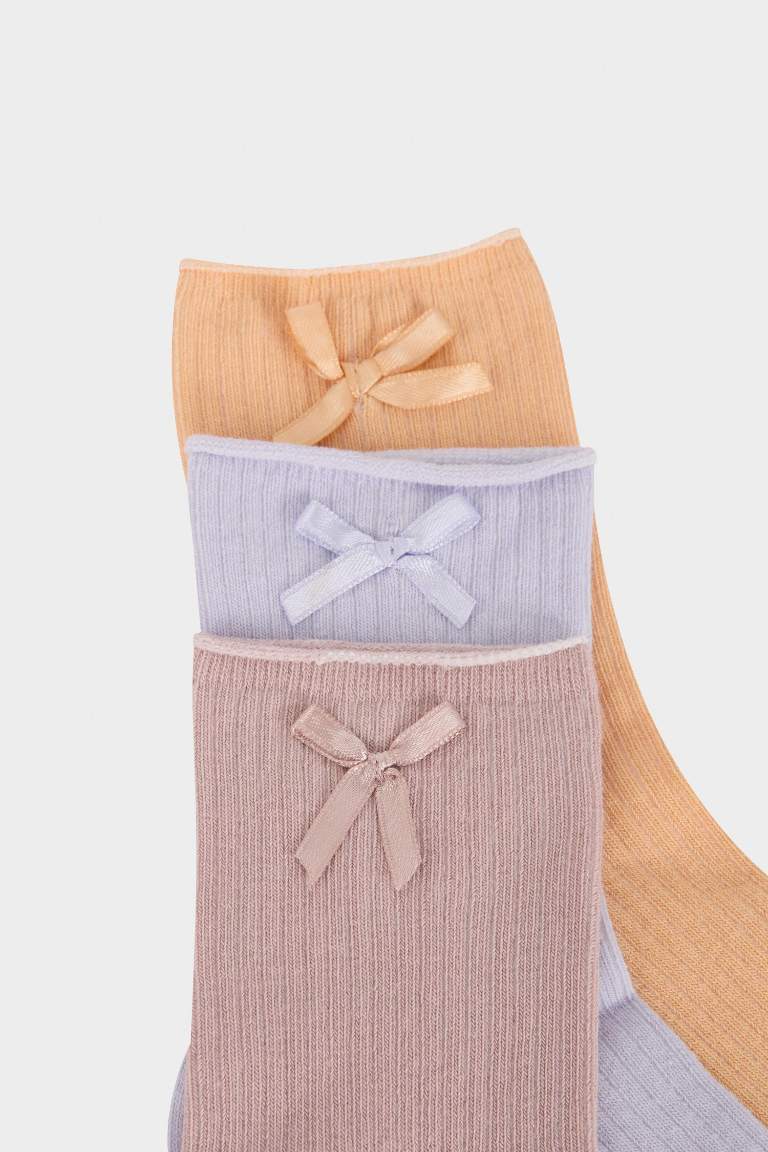 Girl Ribbon 3 Piece Cotton Long Socks