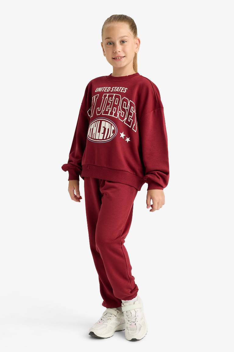 Kız Çocuk 2'li Takım Baskılı Sweatshirt Eşofman Altı