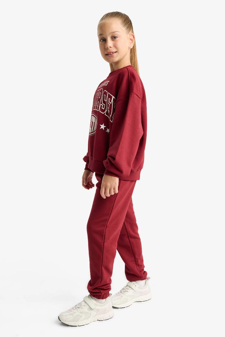 Kız Çocuk 2'li Takım Baskılı Sweatshirt Eşofman Altı