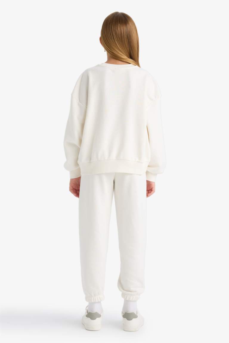 Kız Çocuk 2'li Takım Baskılı Sweatshirt Eşofman Altı