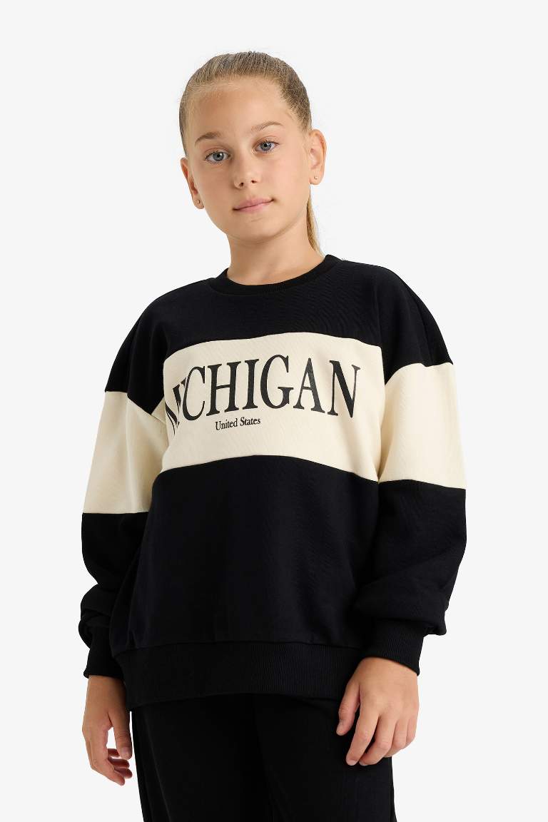 Kız Çocuk 2'li Takım Baskılı Sweatshirt Eşofman Altı