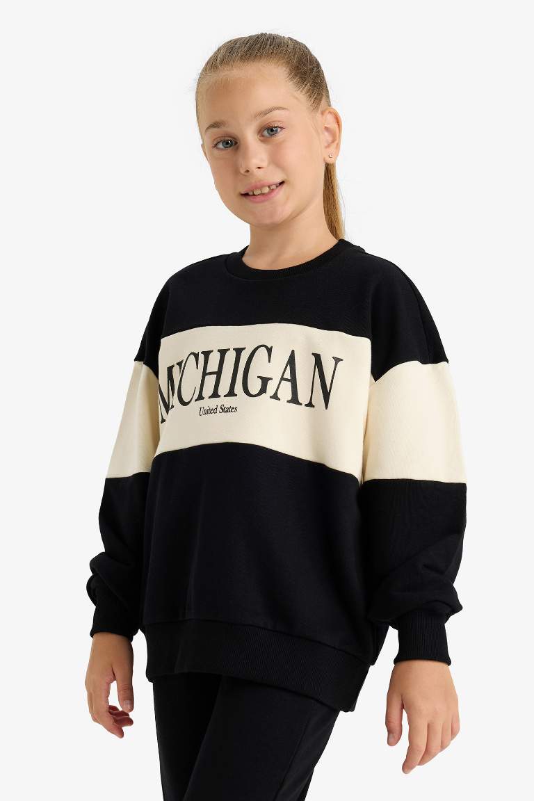 Kız Çocuk 2'li Takım Baskılı Sweatshirt Eşofman Altı