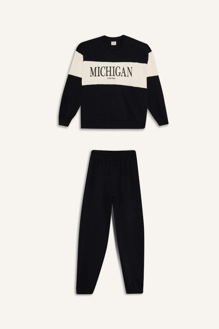 Kız Çocuk 2'li Takım Baskılı Sweatshirt Eşofman Altı