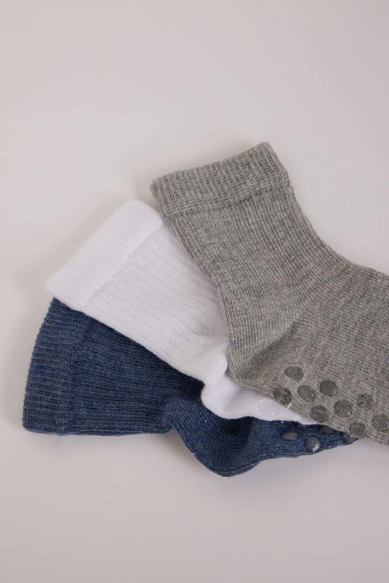 Baby Boy Non-Slip Sole 3 Piece Cotton Long Socks