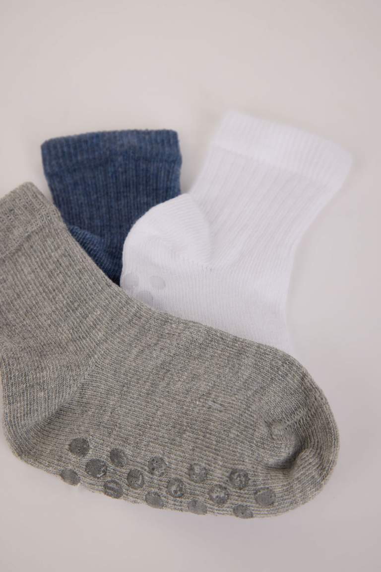 Baby Boy Non-Slip Sole 3 Piece Cotton Long Socks
