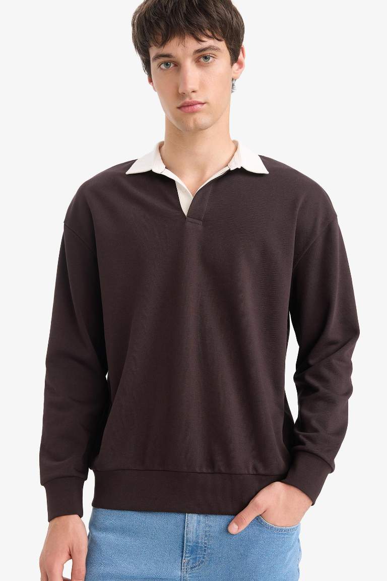 Boxy Fit Polo Yaka Sweatshirt