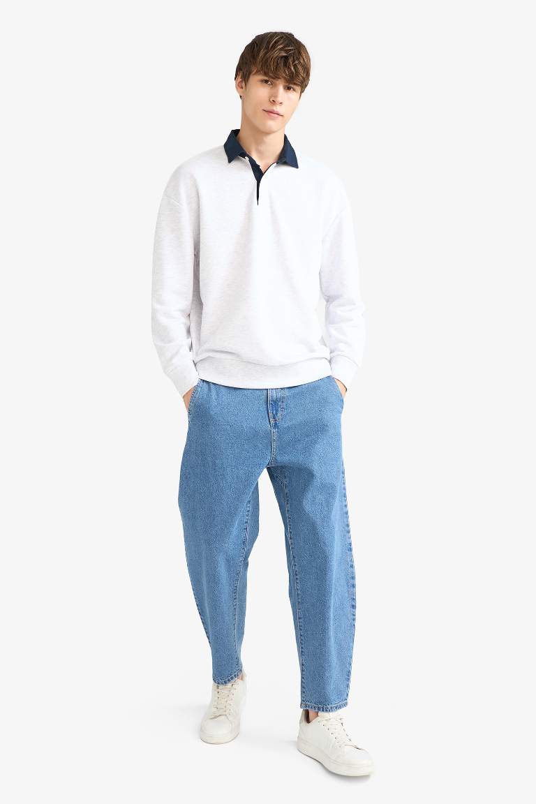 Boxy Fit Polo Yaka Sweatshirt